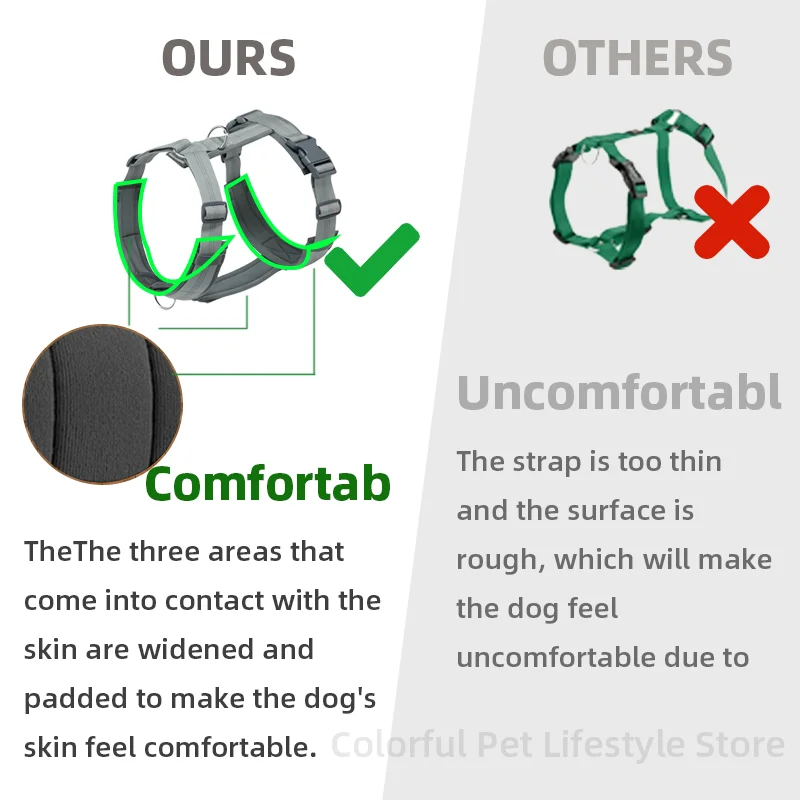 الكلب تسخير كبير الكلب H-شكل الكلب تسخير قابل للتعديل عاكس الكلب سترة تسخير للكلاب المتوسطة الكبيرة أجش لابرادور تسخير