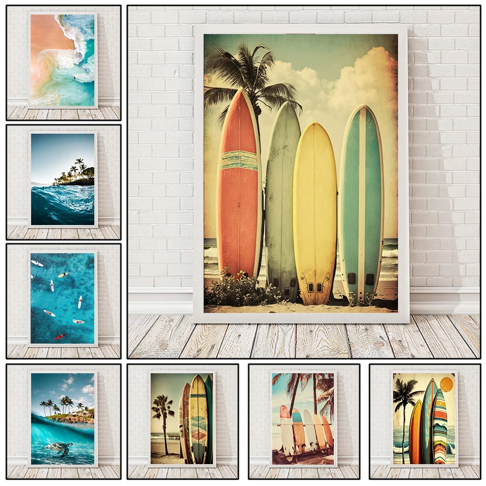 

Modern Sea Beach Waves Skateboard Palm Trees HD Landscape Art Canvas Painting Wall Poster Prints Living Room Home Decor Pictures