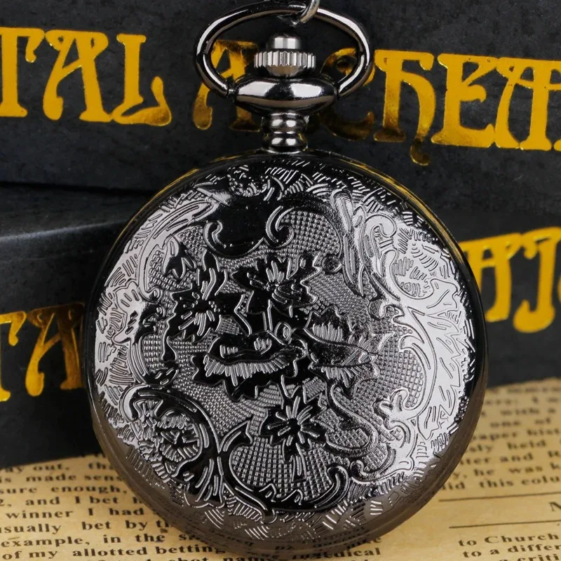 블랙 할로우 쿼츠 주머니 시계 레트로 디지털 펜던트 목걸이 체인 시계 쥬얼리 여성을위한 독특한 시계 선물 남성