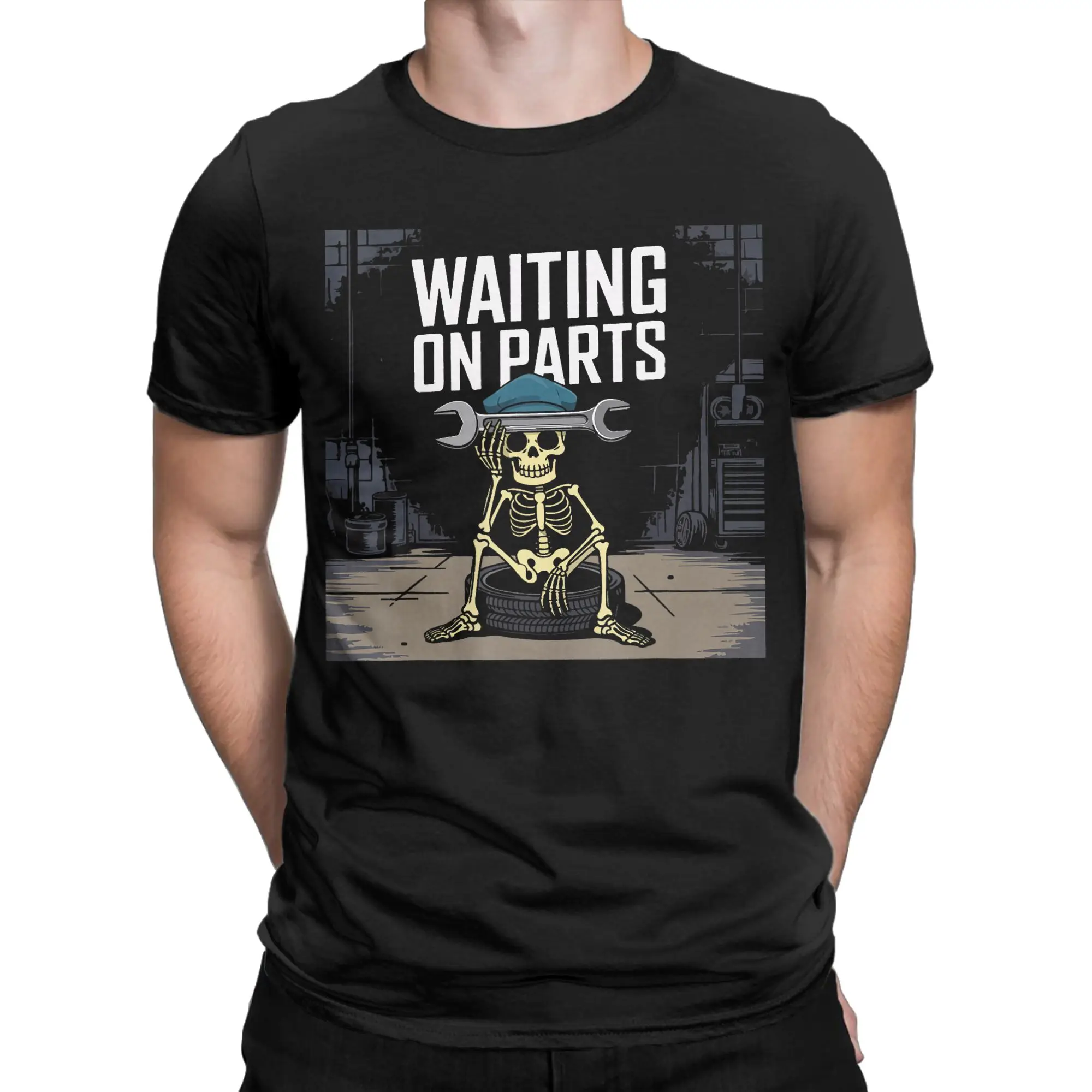 Funny Waiting On Parts Mechanic Skeleton Auto Repair Life T Shirt T Shirts Short-Sleeved Tshirt Summer Pure Cotton Top Tees