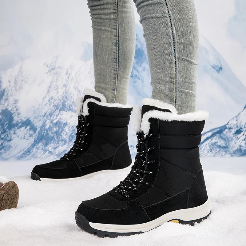 High-Top plus Samt Damen Schneeschuhe bequeme rutsch feste Damen Baumwoll schuhe Outdoor wasserdichte Stiefel warme Damen Sportschuhe