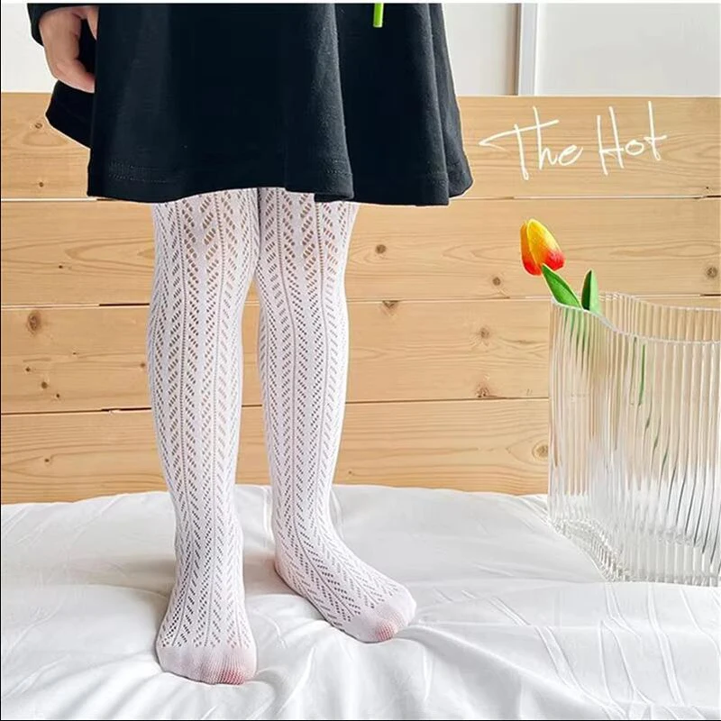 

Sweet Cute Style Girls' Silk Stocking Children's Summer Thin Long Stocking Solid Color Girls' Lace Breathable Middle Stocking