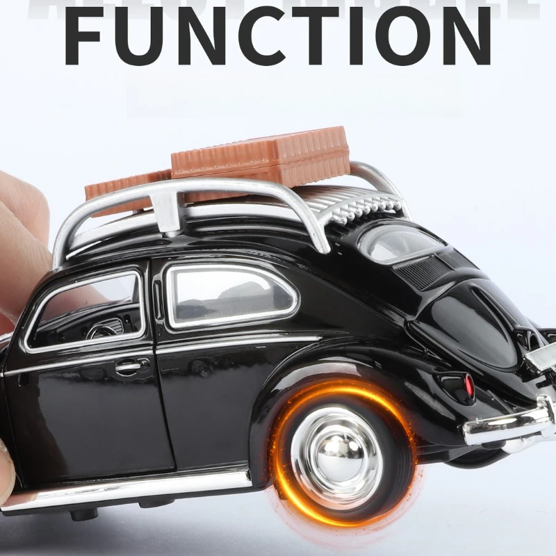 Volkswagen Beetle 1955-coche clásico de aleación de simulación, modelo de sonido, luz, coche de juguete extraíble, colección de decoración, regalo, 1:32