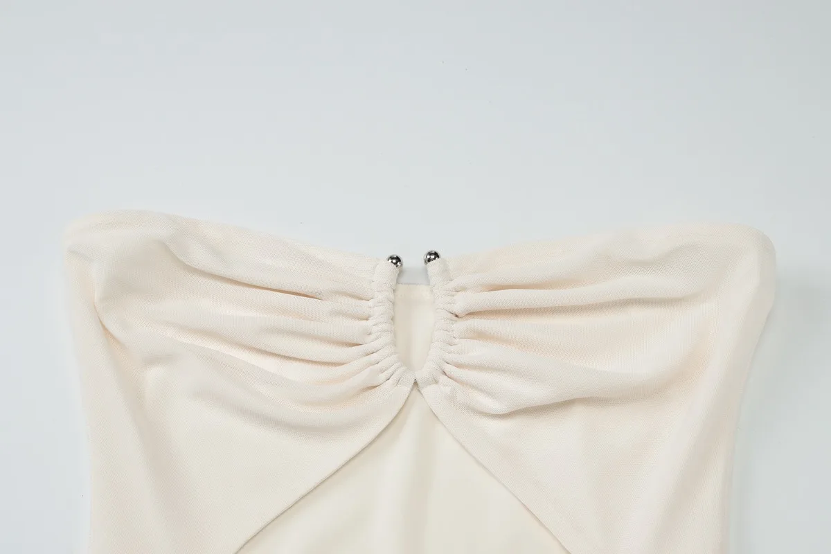 ผ้าพันคอริบบิ้นผู้หญิงเซ็กซี่ Sheer ตาข่าย Patchwork Strapless Bodycon Maxi Party Dress Hollow Out Ruched Slim วันหยุดชุดยาว Robe