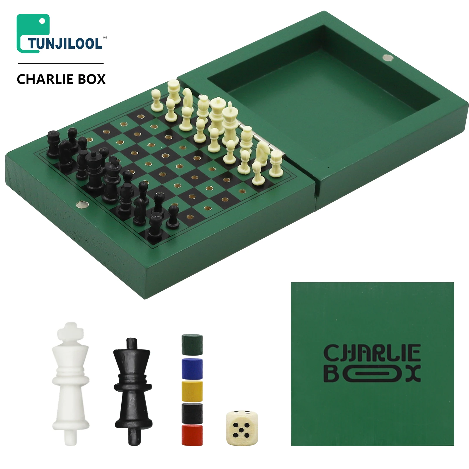 TUNJILOOL Mini Portable Chess Board Set Folding Wooden LUDO Chess Checkers Games For Kid And Adults Travel Camping Toy