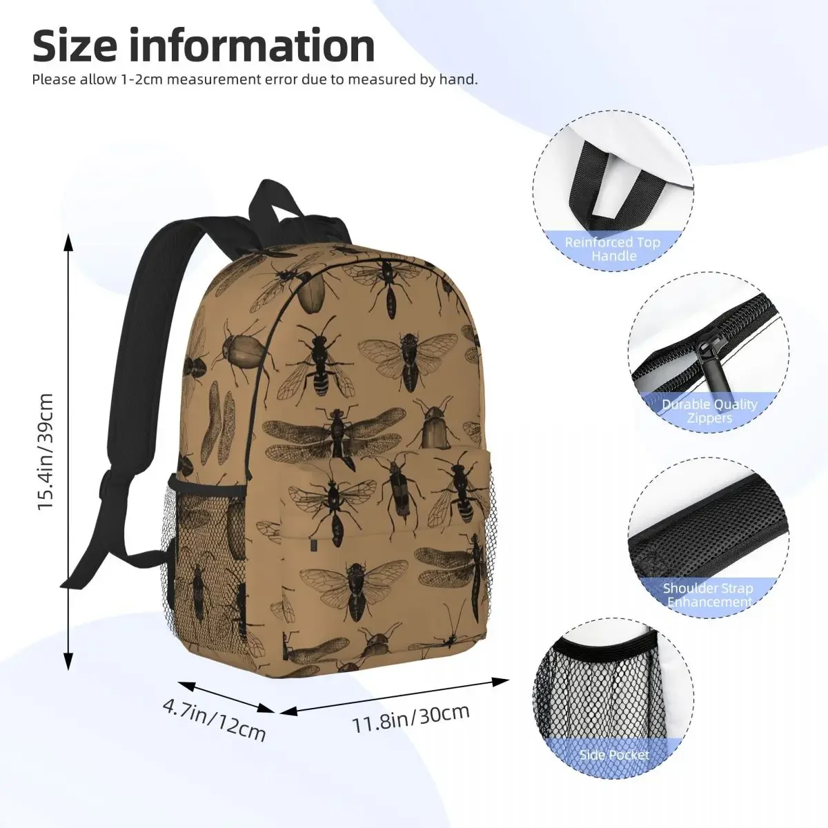 Entomology Studies Pattern Backpacks Teenager Bookbag Casual Students School Bags Travel Rucksack Shoulder Bag Large Capacity