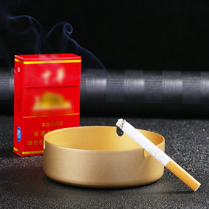 Round Frosted Black Blue Gold Matte Stainless Steel Cigarette Ashtray Custom LOGO Tabletop Thicken Metal Cigar Ash Tray Holder