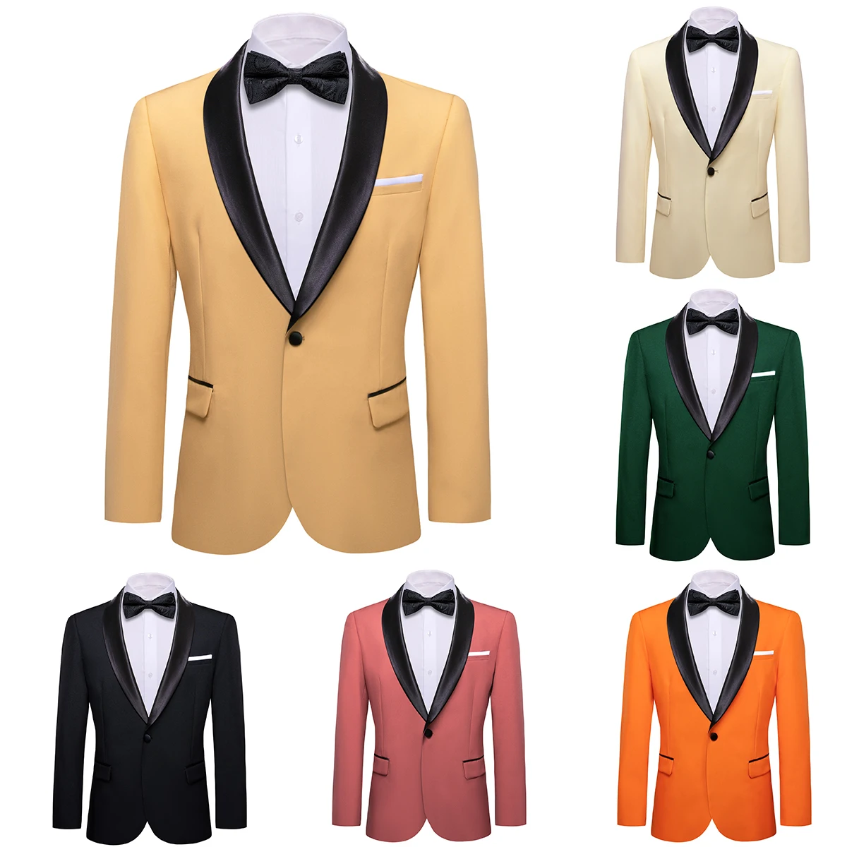 

Boutique Blazer for Men Male Suits Solid Silk Gold Beige Pink Black Green Orange Business Dress Casual Suits Tuxedos Barry.Wang