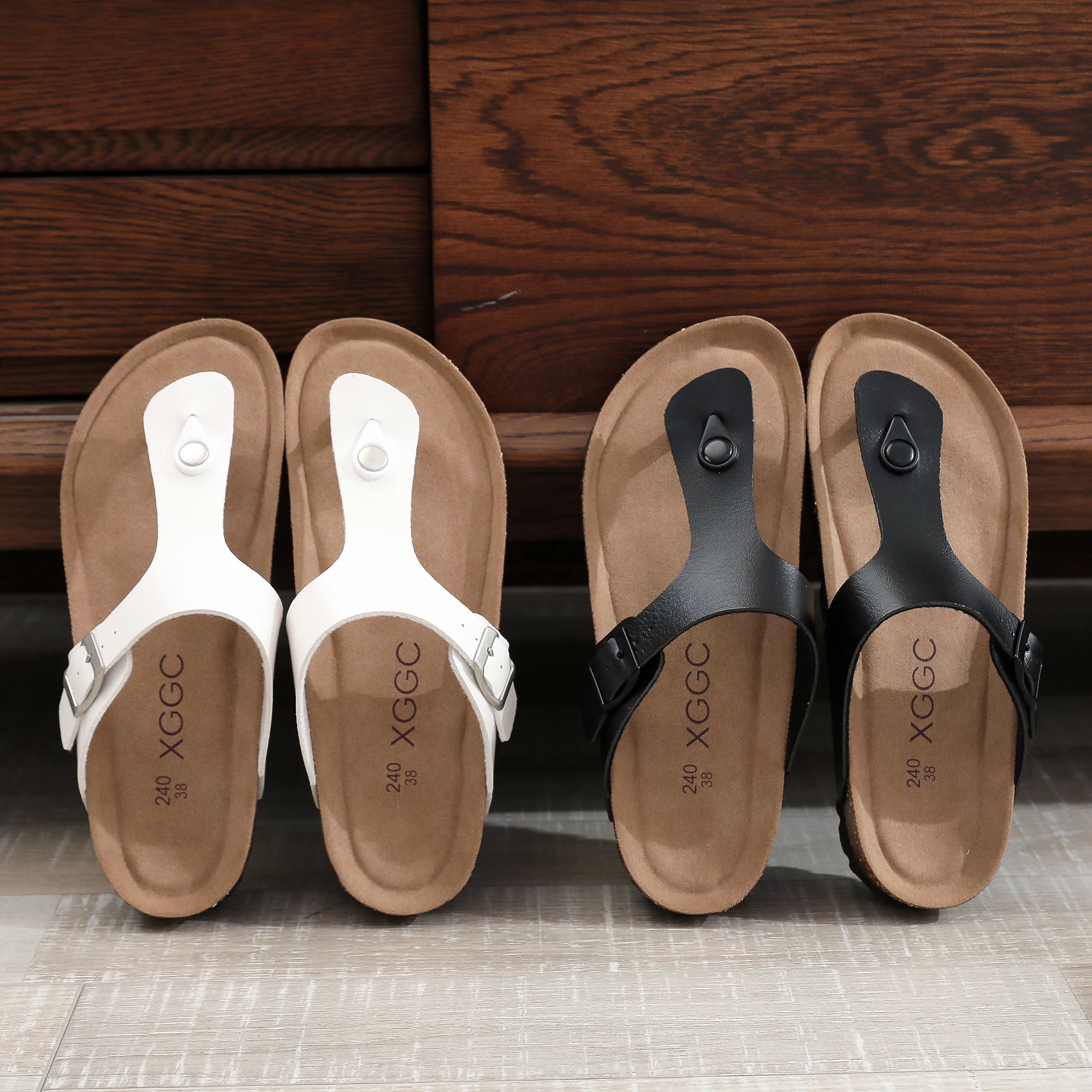 

Women'S Fashion Slippers, Flip-flops, Cork Insoles, Slip-on, With Adjustable Buckles