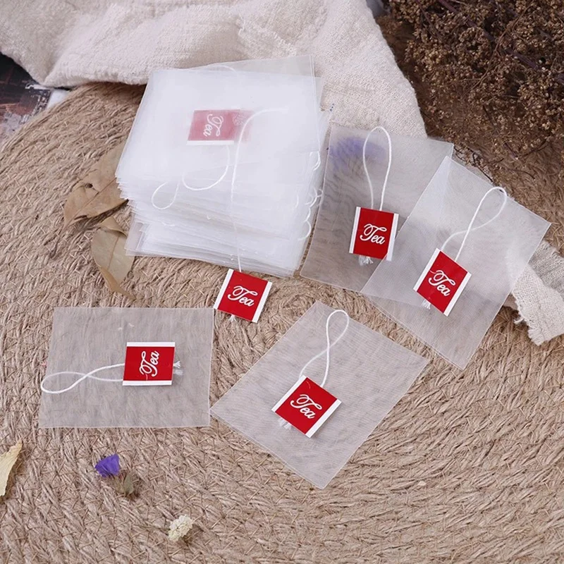 Infusor de bolsas de té de piezas, bolsita de papel de filtro de 7x6cm, bolsitas de té vacías de nailon, 100