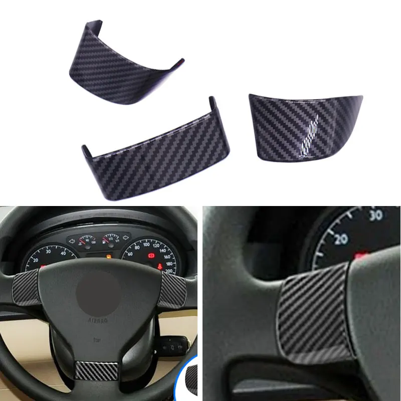 For VW Golf 5 MK5 Passat B6 Jetta MK5 Tiguan 3pcs ABS Carbon Fiber Texture Interior Steering Wheel Panel Cover Protective Trim