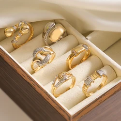 2024 New Trend Unique Design Rings For Women,Silver&Gold Color Copper Shiny AAA CZ Zircon Accessories,Adjustable Daily Jewelry