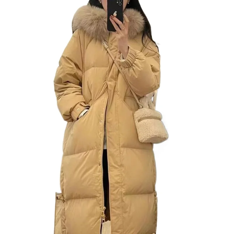 

Long College Style Down Jacket Loose Padded Winter Hooded Zipper Pocket Commuter Style Women's Cotton-padded Jacket Coat