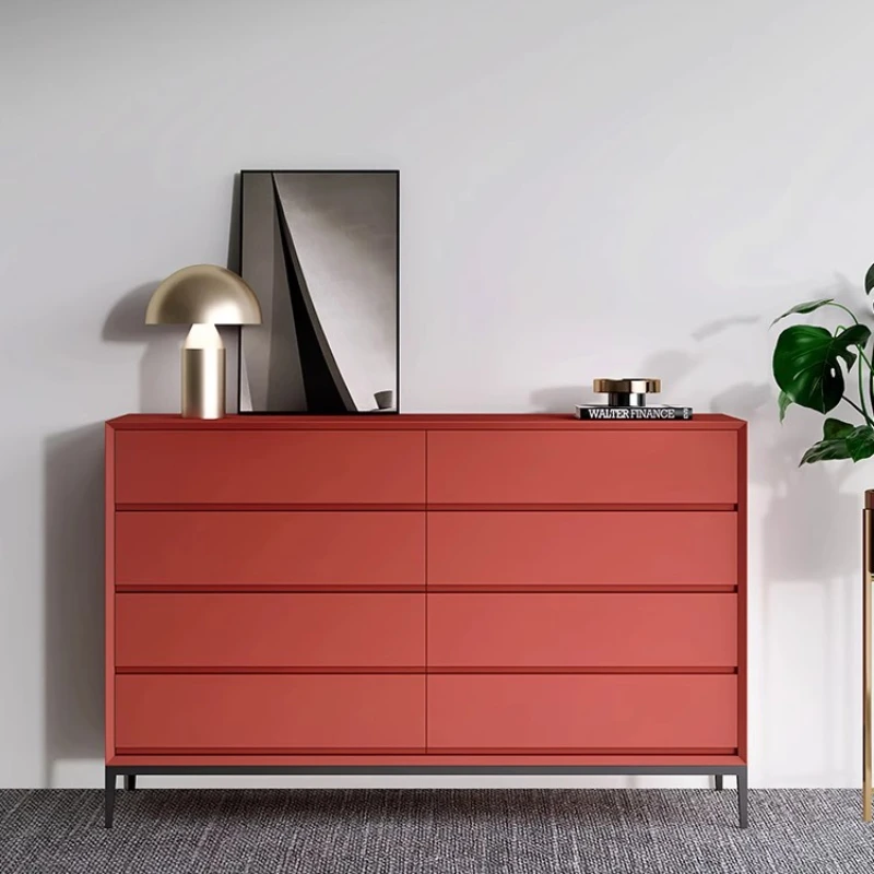 

Painted eight-bucket cabinet Italian minimalist light luxury complete solid wood Nordic modern bedroom end of bed