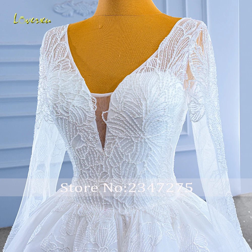 Loverxu Ball Gown Classic Wedding Dresses V-Neck Long Sleeve Vestido De Novia Beading Appliques Lace Up Custom Made Bridal Gown