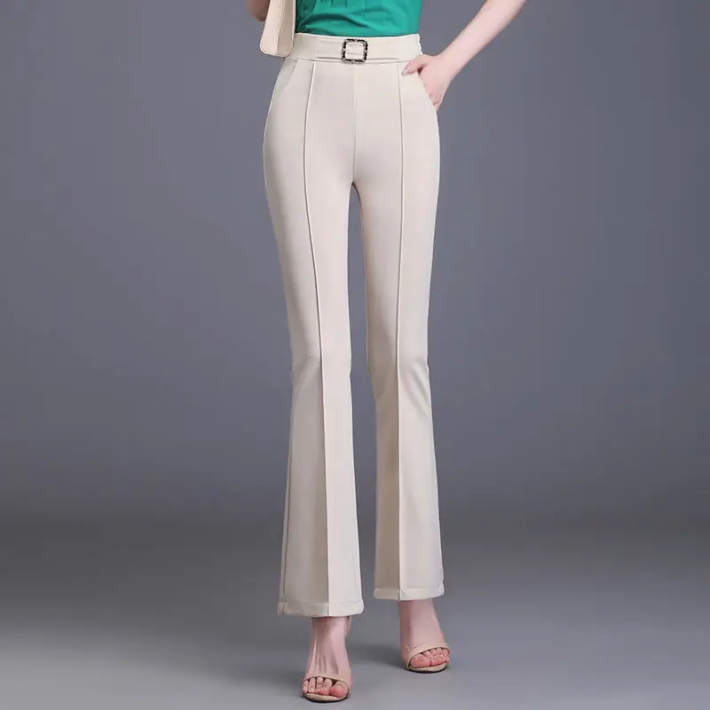 سروال عمل نحيف للنساء بدلة بنطلون خياطة مضيئة مقصوصة من القطن 90s مقاس واحد موضة كورية G بنطلون Xxl 2025 بنطلون نسائي