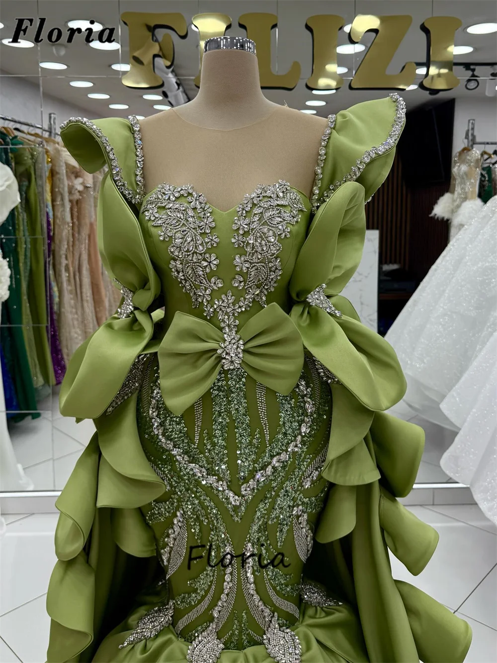 

Арабские зеленые вечерние платья русалки, элегантное платье для выпускного вечера с бисером и цветочным принтом, свадебные платья, Vestidos De Noche по индивидуальному заказу