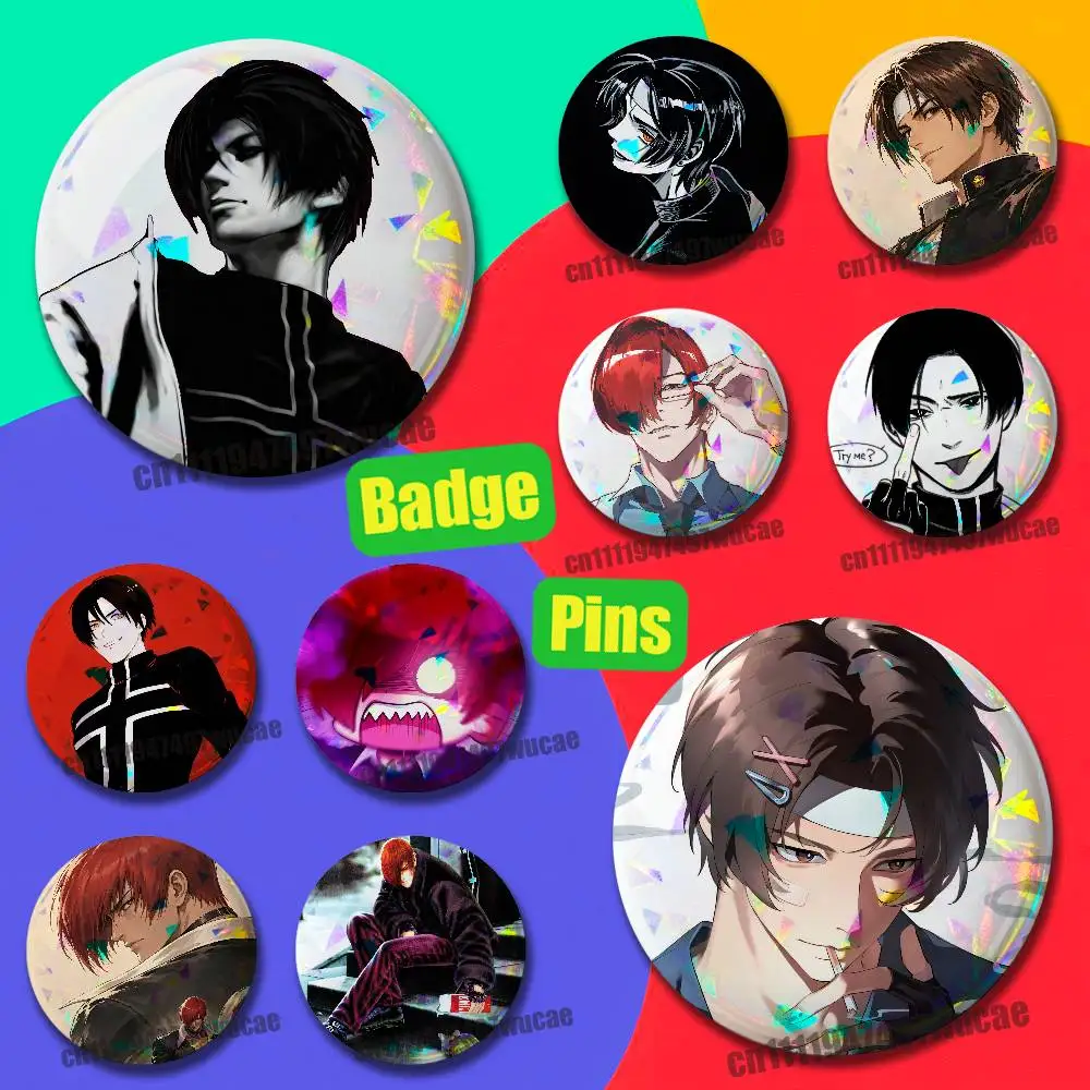 For Iori Yagami KOF K-King OF Fighters Kyo kusanagi Badge Cover Custom Pin Insignia Emblem Round 25mm 44mm Laser Film