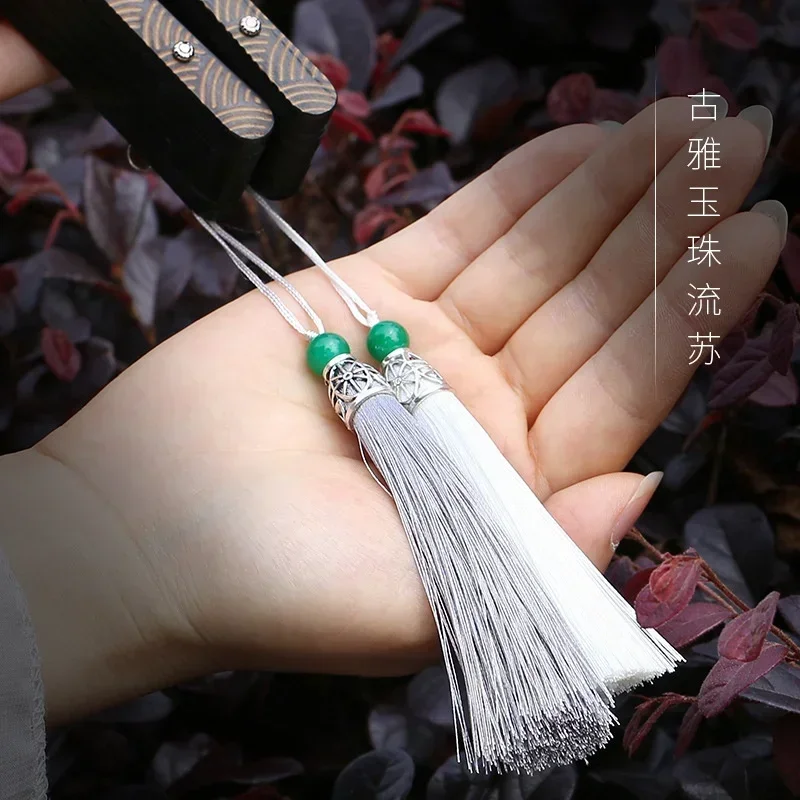 1 Pcs New Chinese Style Hand Fan Cloud Pattern Carved Gold Sprinkling Waterproof Silk Antique Tassel Men And Women Dance Fans