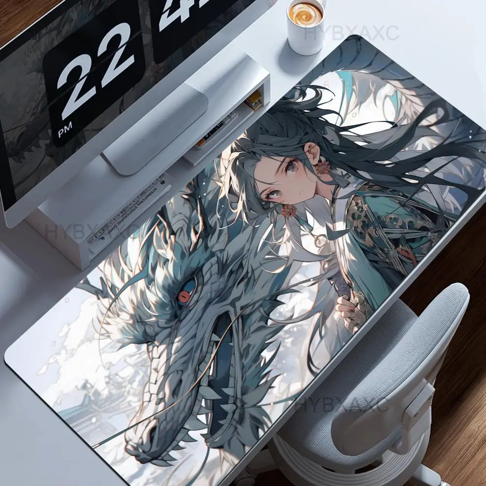 

Large Gaming Mouse Pad Girl and Dragon Mousepad Gamer HD Print Computer Mouse Mat Anime Girls Anti-slip Rubber Keyboard Mat