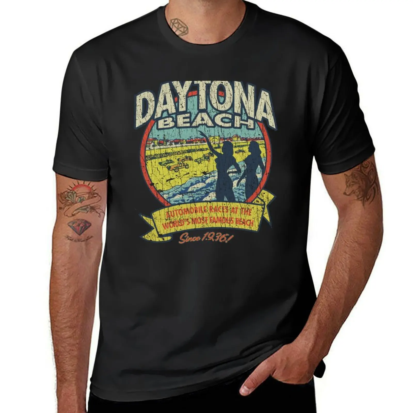 Camiseta Daytona Beach Automobile Races 1936, camiseta gráfica vintage, ropa de verano, camisetas de algodón para hombre, ropa gráfica de lujo para hombre