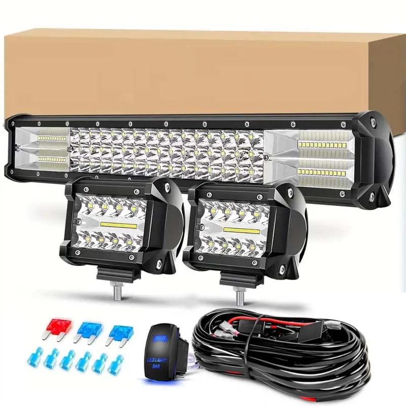 

20inch LED Light Bar Kit+4inch led work light kit with Switch On/Off Wiring Harness Kit Relay Fuse, DC12-24V, for Trucks SUV ATV