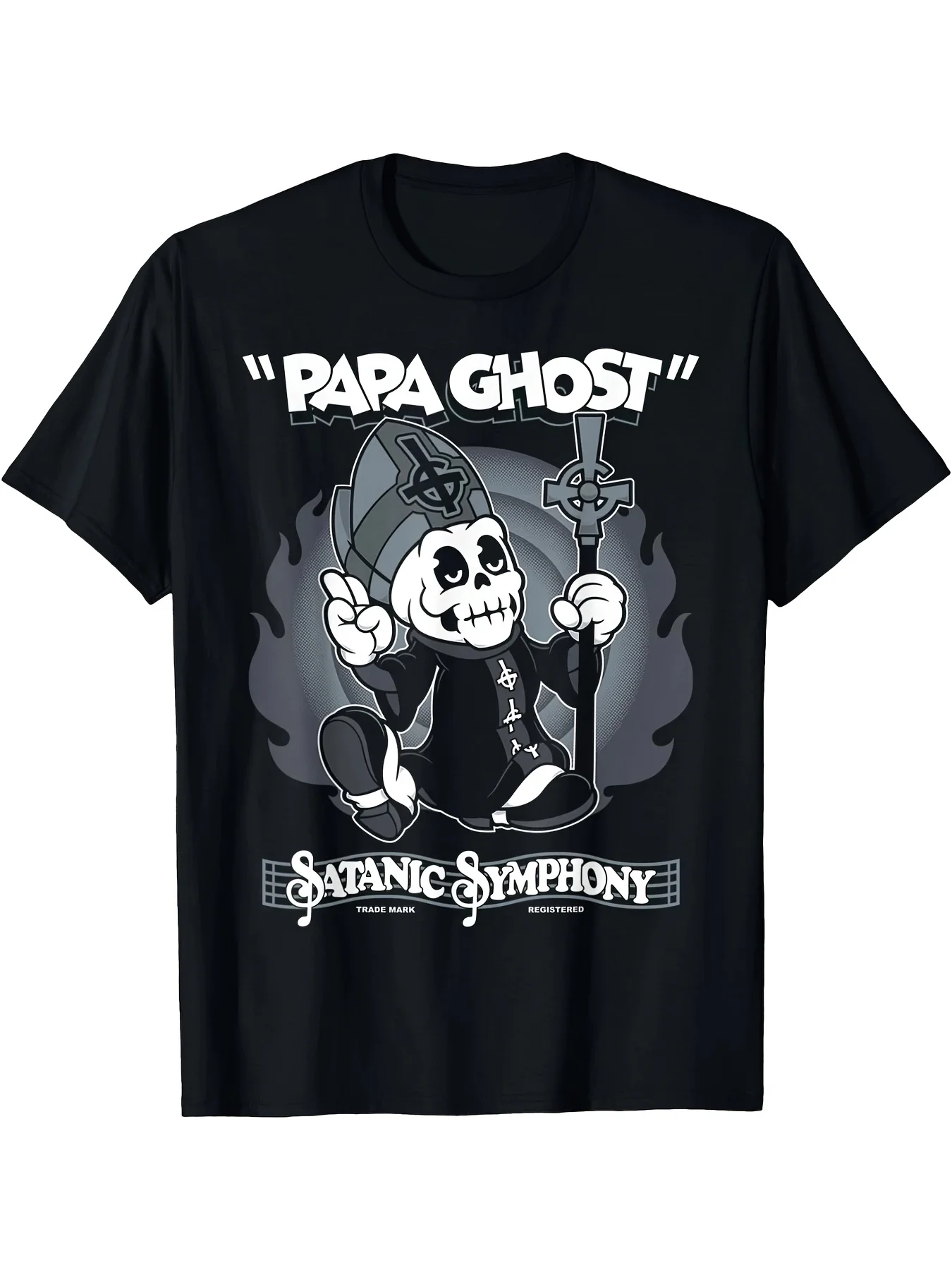 Papa Ghost Retro Cartoon Satan Symphony Disgusting Cute T-shirt Suitable for All Seasons, Men's Black T-shirt