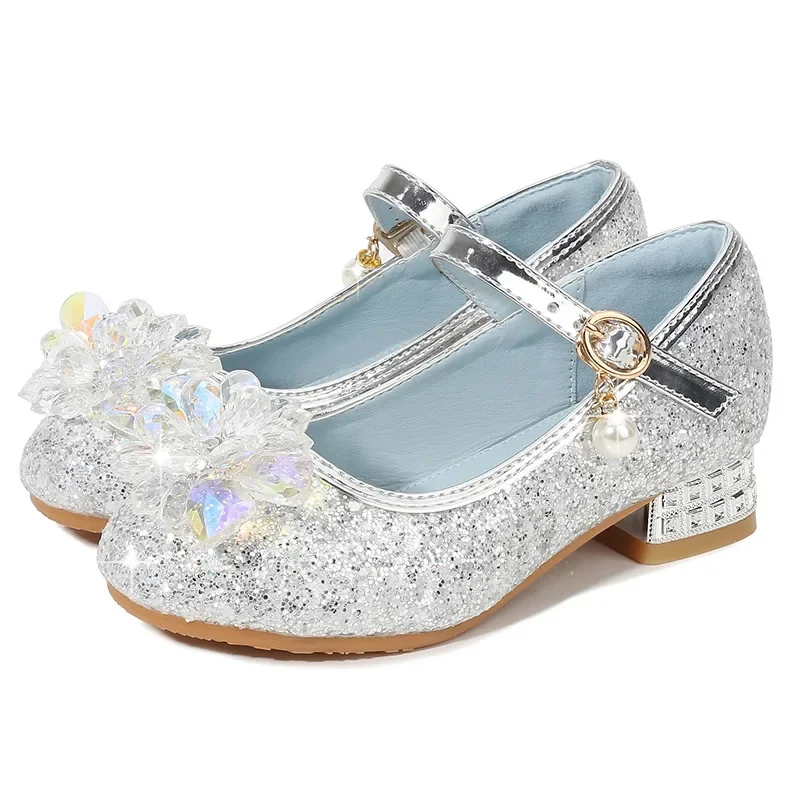 Fashion Girl High-heeled Shoes Children's Party Dress Heels Princess Performance Crystal Pearl Dress Shoes Kids and Teenagers