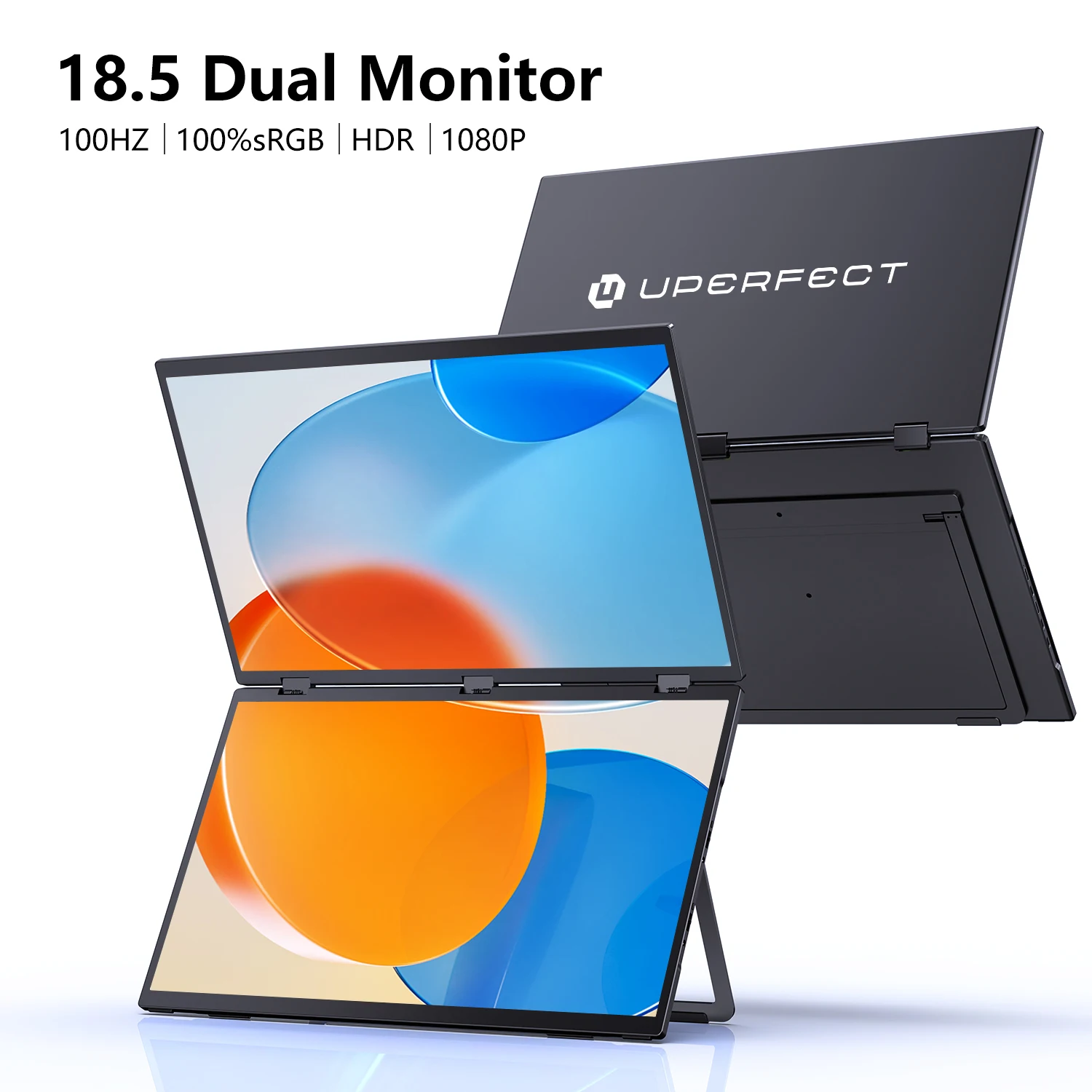 UPERFECT Dreifach-Bildschirm 15,6"/18,5“ Tragbarer faltbarer Monitor Doppelbildschirm mit Ständerverlängerung 1080P FHD IPS für Laptop Windows MAC OS Smartphone PS5 Switch