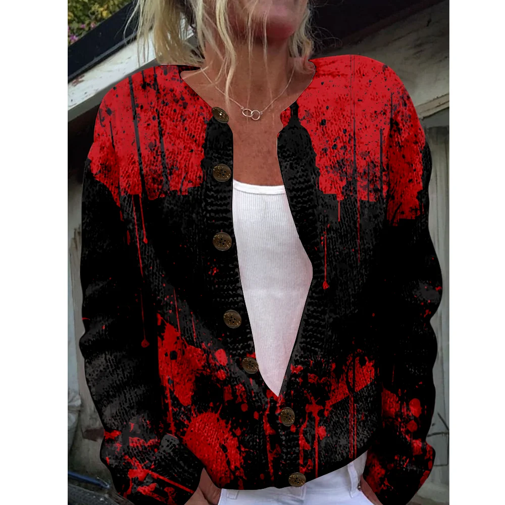 

Halloween Women Sweater Bloody Horror Sweaters Autumn Winter Knitted Cardigan Knit Top Fashion Casual Cool Jumpers Streetwear