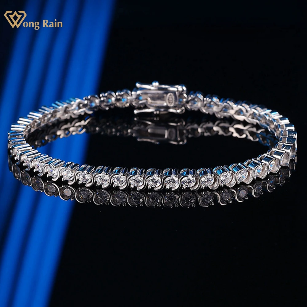 

Wong Rain 100% 925 Sterling Silver Round Cut 3MM Lab Sapphire Gemstone Tennis Chain Bracelets for Women Fine Jewelry Wholesale