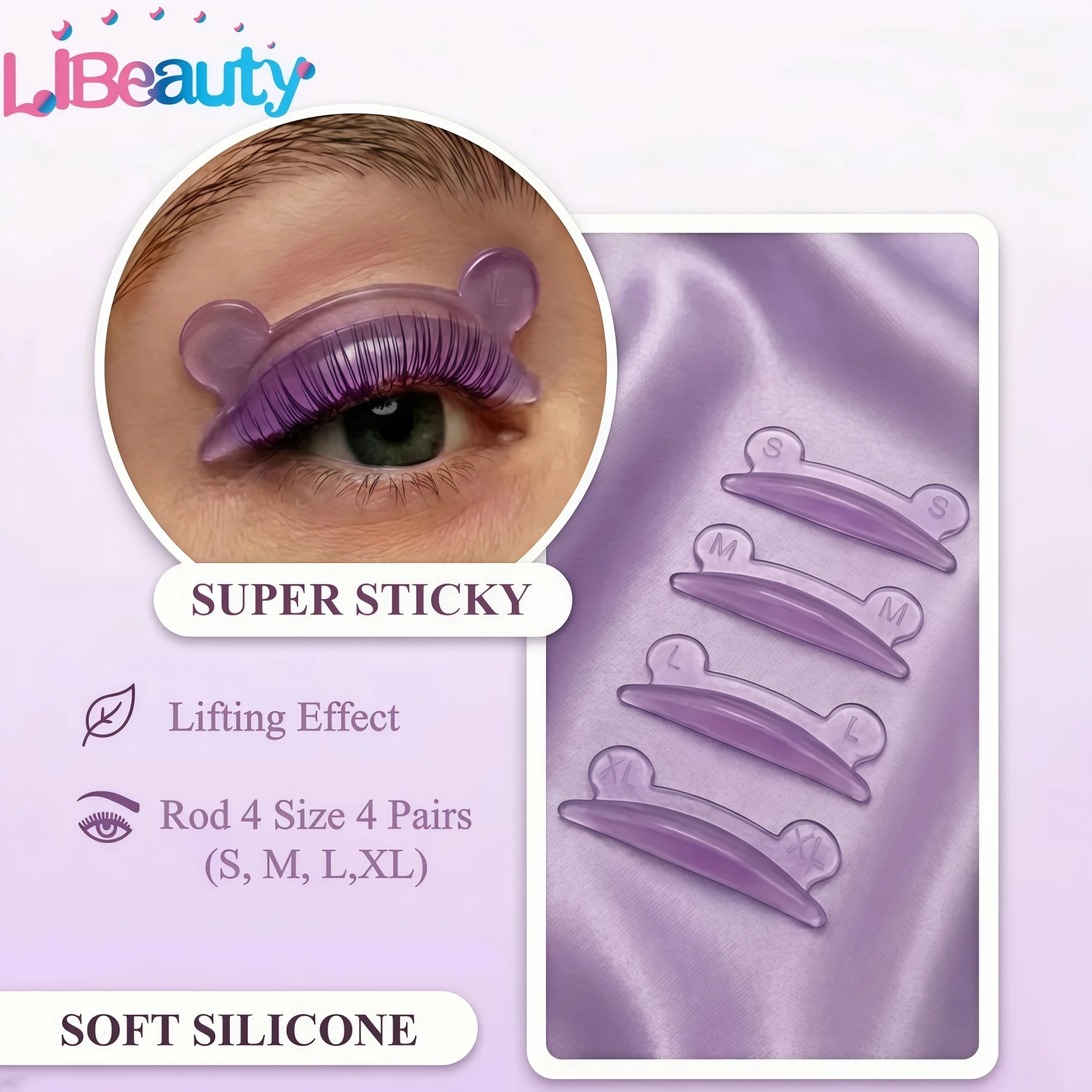 Libeauty 4 Paar L-Curl Silikon Wimpernperm-Stäbchen, Klebende Wimpernlift-Pads, 3D Wimpernformer Zubehör, Make-up-Tool