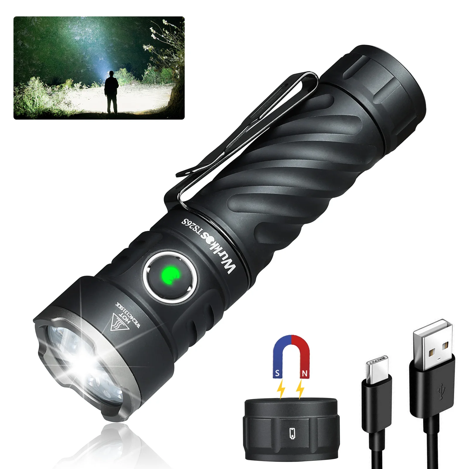 Wurkkos TS26S Rechargeable 21700 Powerful Flashlight 519A Max 3100LM IPX8 Magnet Tail & 3A Reverse Charging Self Defense Torch