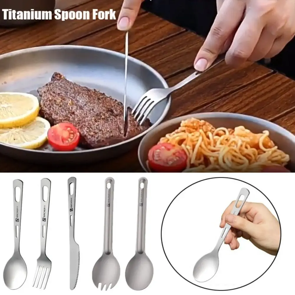 Titanium Long Handle Spoon Outdoor Camping Light Titanium Cookware Cutlery Fork EDC Environmental Outdoor Picnic Accessories