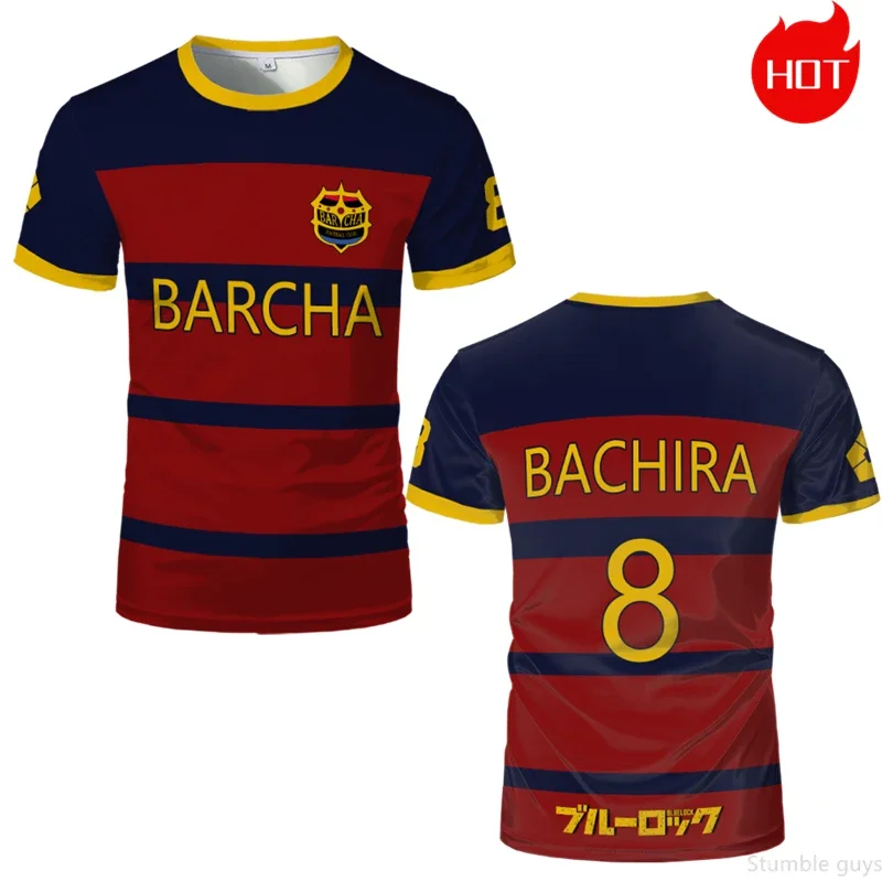 Blaues Anime-Freizeit-T-Shirt im Lockerroom-Stil, Fußballtrikot, Kinderkleidung, Kurzarm-Oberteil für Jungen und Mädchen, Harajuku Cosplay Casual Tops