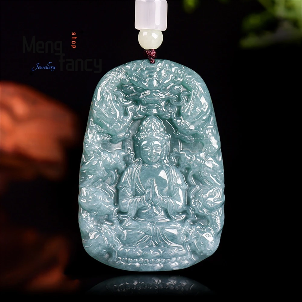 

Натуральный нефрит А-класса, синяя вода, девять драконов, дракон Гуаньинь, нефритовый кулон ледяного типа для безопасности, мужские и женские нефритовые подвески