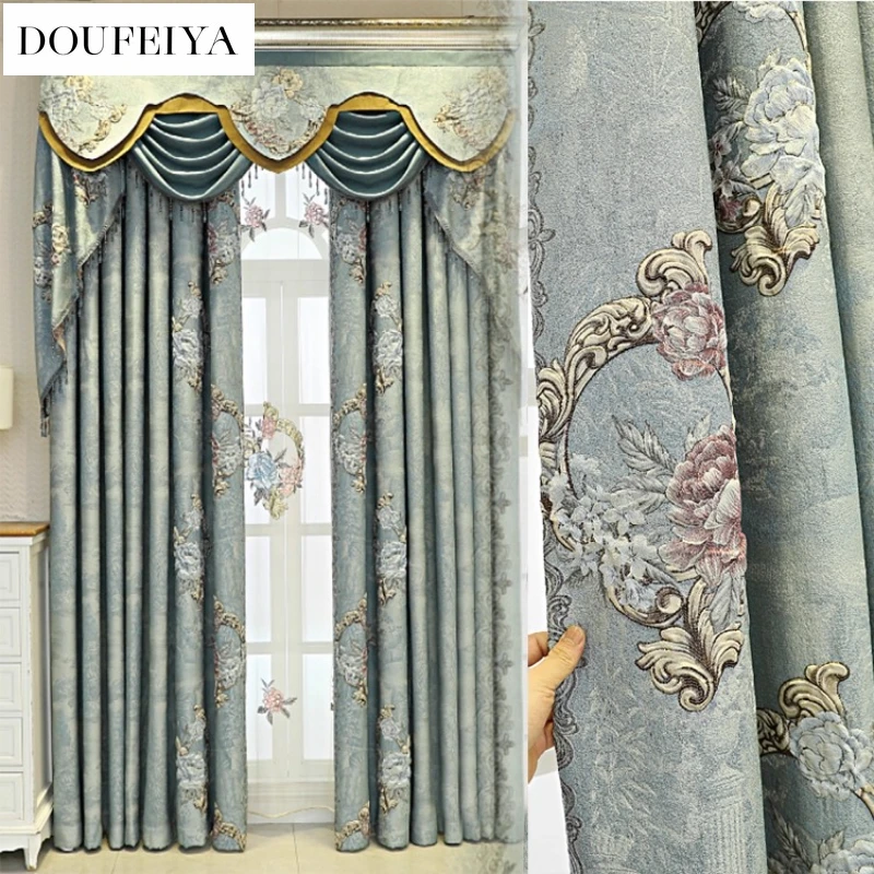 Custom Size High-end European Luxury Atmospheric Villa Luxurious Embroidery Shade White Tulle Curtains for Living Room Bedroom