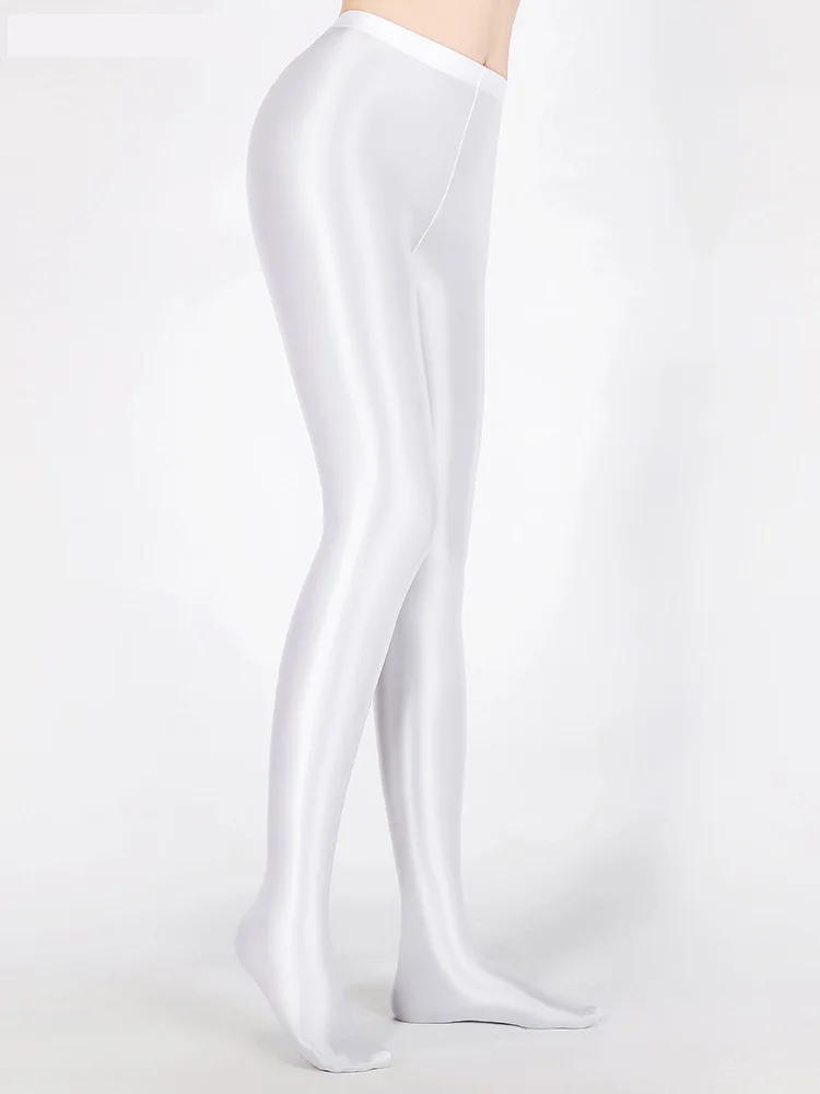Women's Shiny Satin Footed Tights High Waist Elastic Glossy Leggings Sexy Foot Cover Pantyhose for Dance, Cosplay, and Fashion