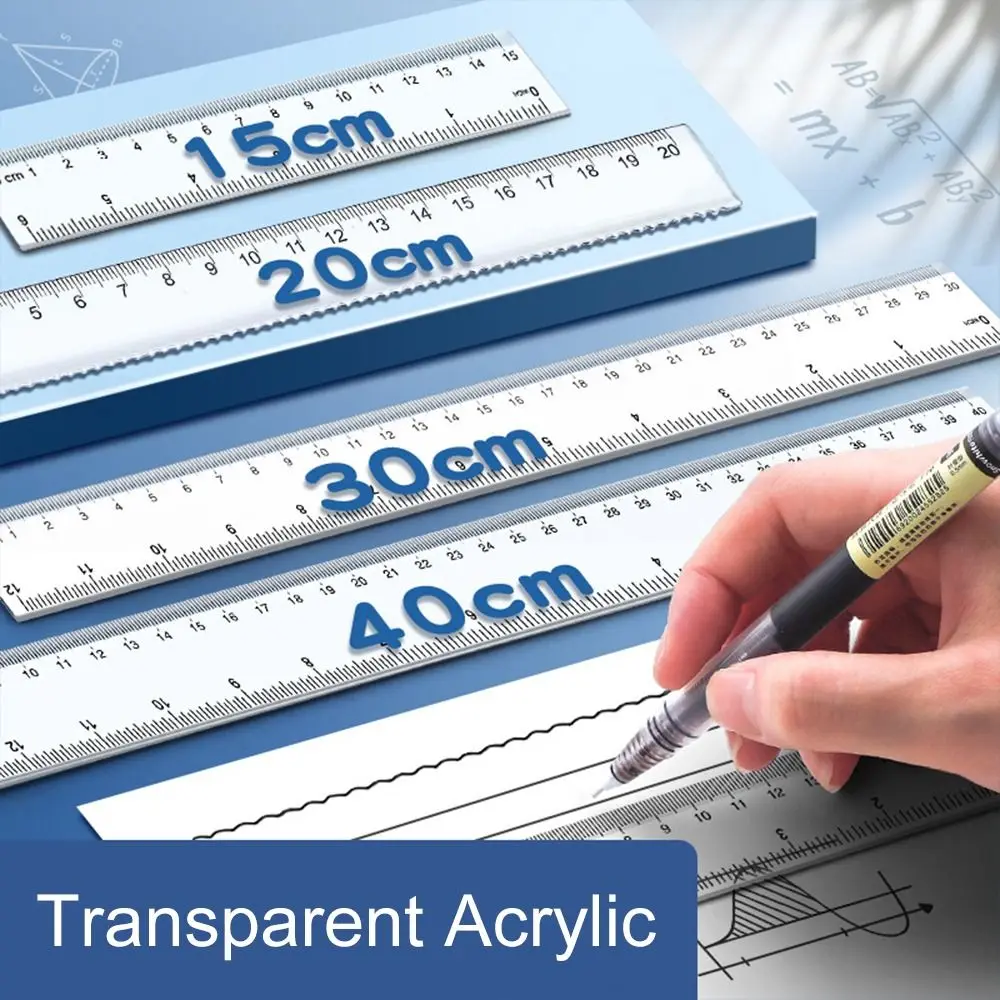 

Stationery 15cm 20cm 30cm 40cm Straight Ruler Plastic Transparent Measuring Ruler Multifunction Drawing Ruler Office