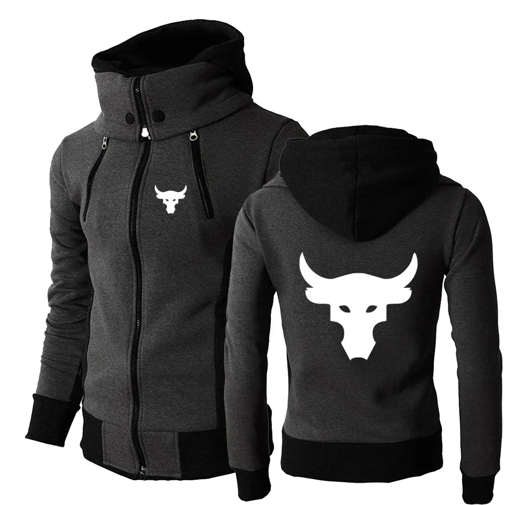 Dwayne Johnson Brahma Bull Tattoo Logo Printing Spring Autumn Men's Sports Slim Fit Hooded Outerwear High Quality Hooded Hoodies