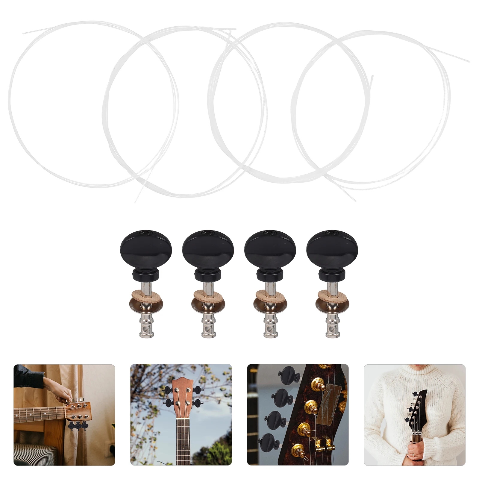 

4Pcs Ukulele Tuning Pegs Black Upright Friction Tuners Durable Efficient Stable Replacement Parts Instrument Accessories