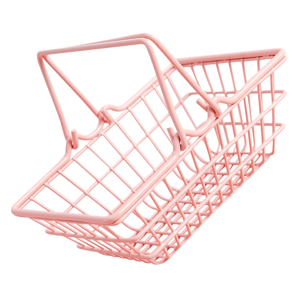 

Pink Mini Shopping Basket Small Wired Iron Cart Home Decor Photo Prop Corrosion Resistant Sturdy Miniature Ornaments Storage Toy
