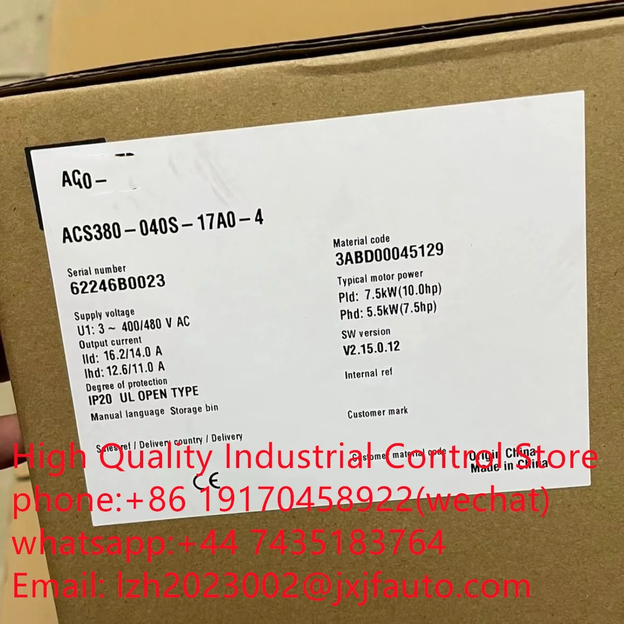 ACS380 series VFD，ACS380-040S-032A-4，order  number 3ABD00046104