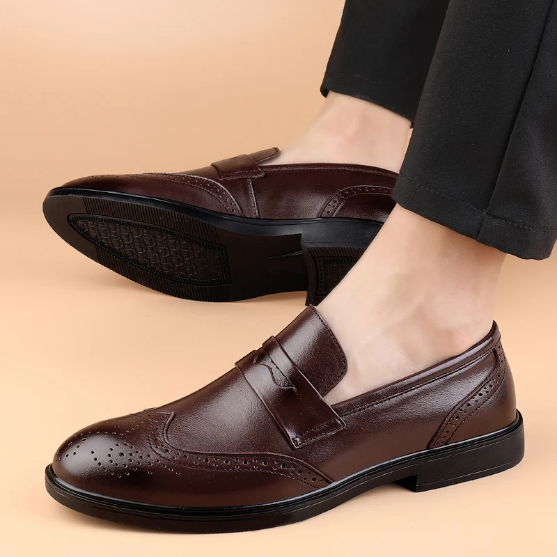

Genuine leather men's shoes Classic Gentleman Minimalist Style Formal Evening Party Daily Office High quality Black Brown shoes