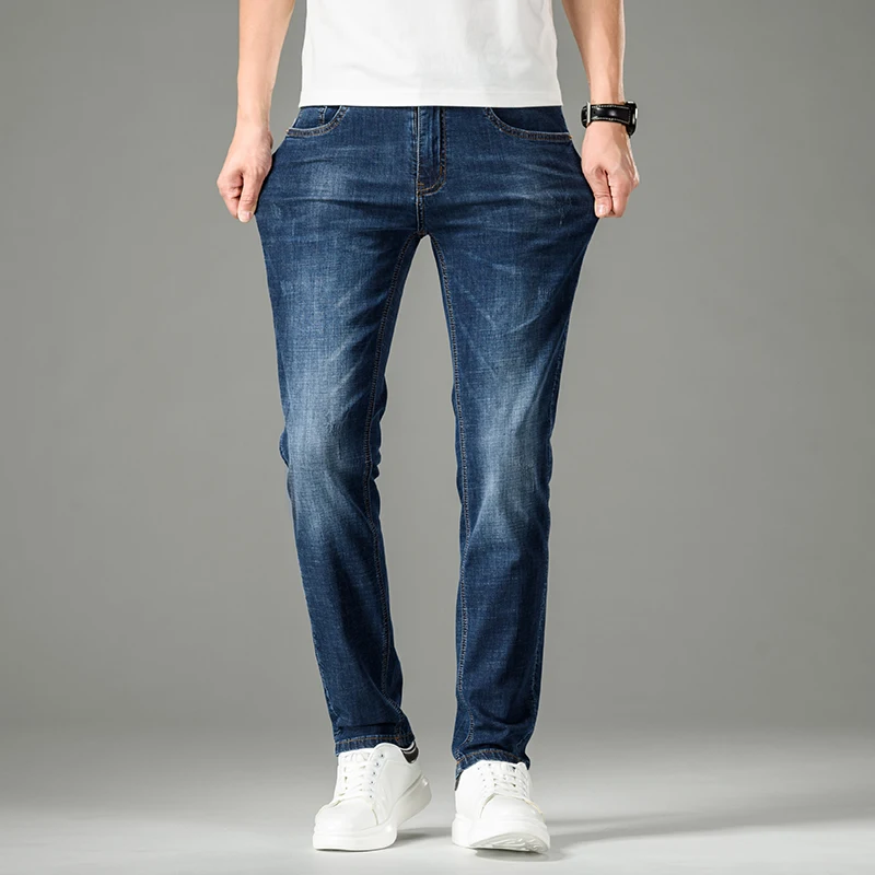 

Cotton Quality Full Length Long Straight Solid Fashion Men Jeans Clothing Male Business Formal Trousers Casual Man Denim Pants