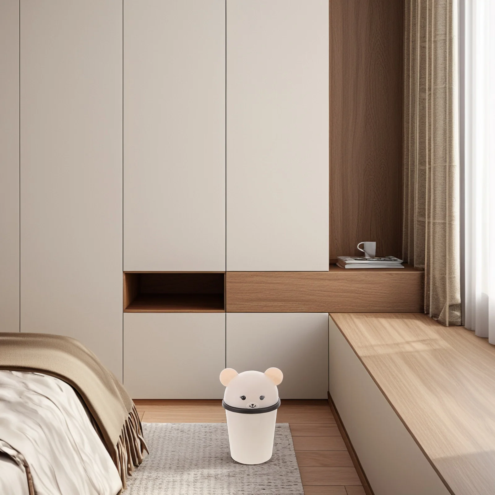 

10L Large Capacity Rv Trash Can Bear Shaped Plastic Wastebasket Swing Lid For Kitchen Bathroom Bedroom Dorm Home Decor Garbage