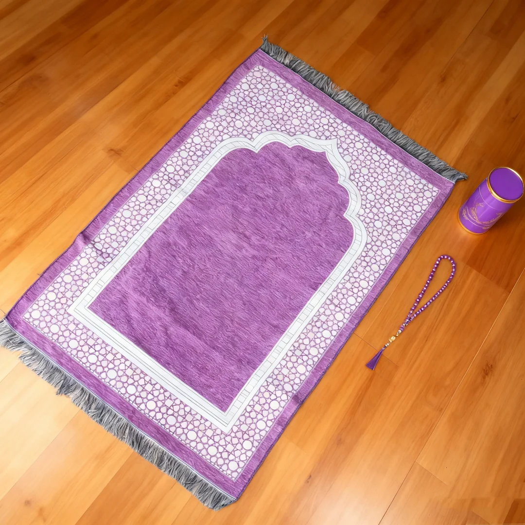 Non-shedding Chenille Dot Arch Prayer Rug, Bucket Storage Long Adult Cushion, 99-Bead Prayer Beads Home Set