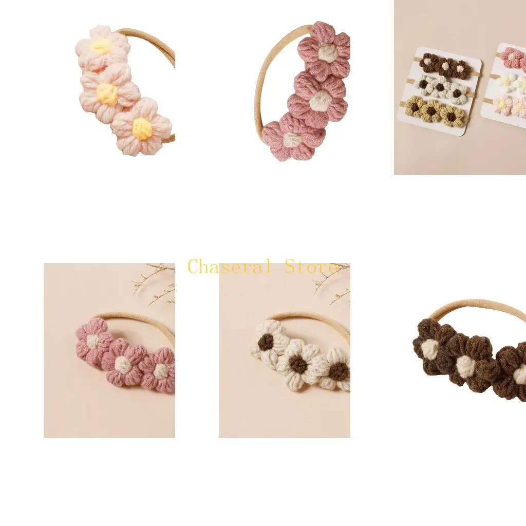 

E7CE Elegant Floral Baby Headband Soft Knitting Newborns Hairband Flower Headdress