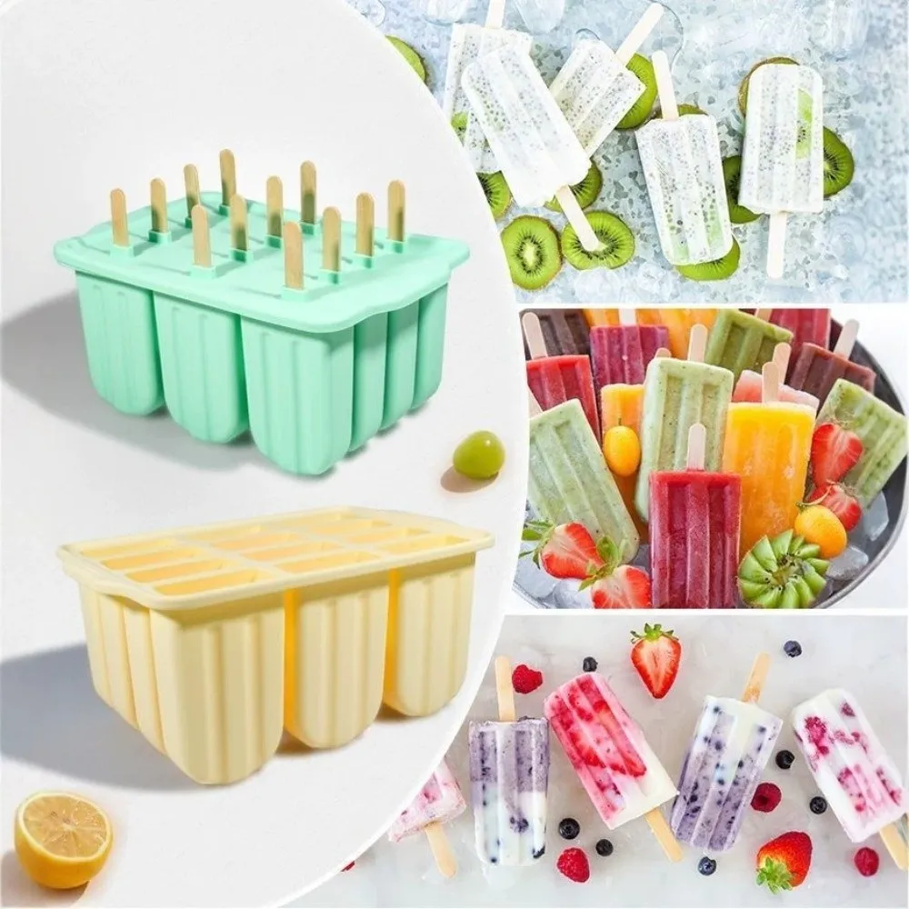 New 12 Grids Silicone Popsicle Mold Easy Release with Lid Ice Cream Maker Reusable Non-stick Ice Pop Mold Summer