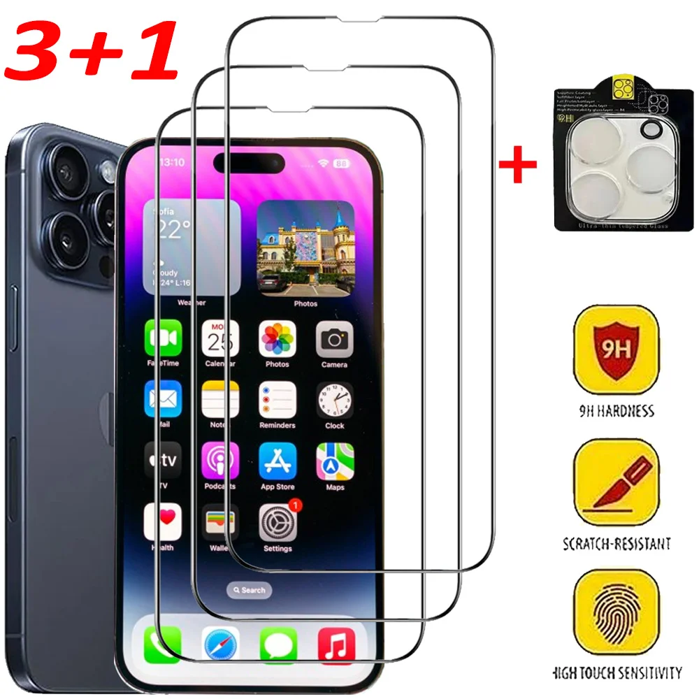 

3+1 Screen Prote11 13 12 Mini Pelicula Cristal templado iPhone 16e Camera Lens Film